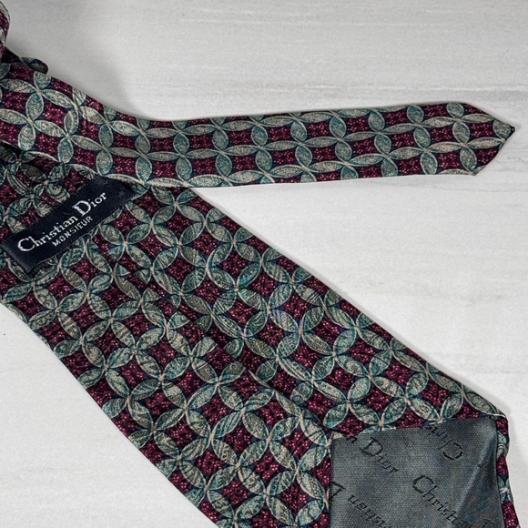 Stylish Green and Red Geometric Tie C.Dior - Picture 2 of 2